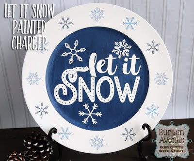 Make this cute painted charger with our free Let It Snow SVG file. These free svg files work with Silhouette and Cricut cutters