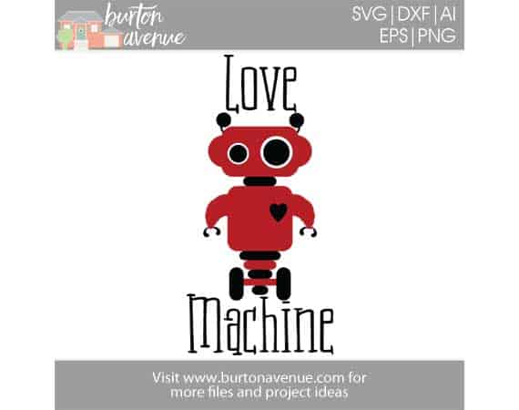 Make a super cute Valentine t-shirt for your little guy with this free Love Machine SVG file. This free Valentine SVG file will work with Silhouette, Cricut, and other electronic cutters.