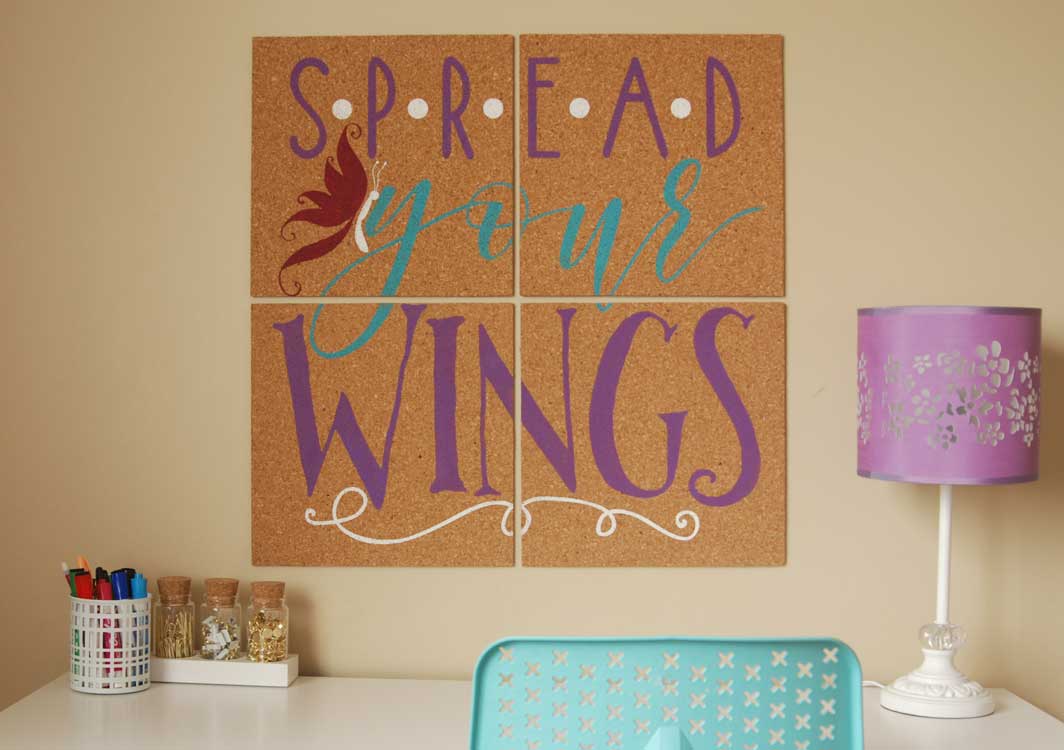 Stenciled Cork Board and free SVG cut file for SIlhouette and Cricut