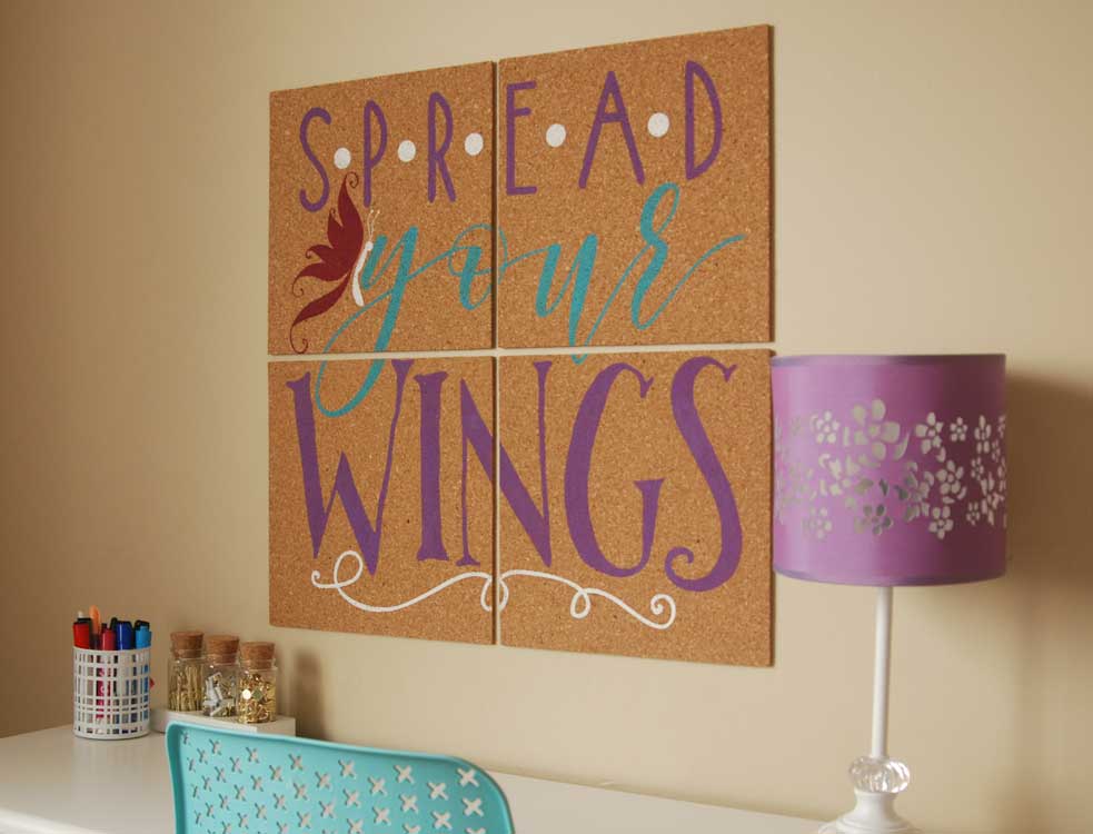 Stenciled Cork Board and free SVG cut file for SIlhouette and Cricut