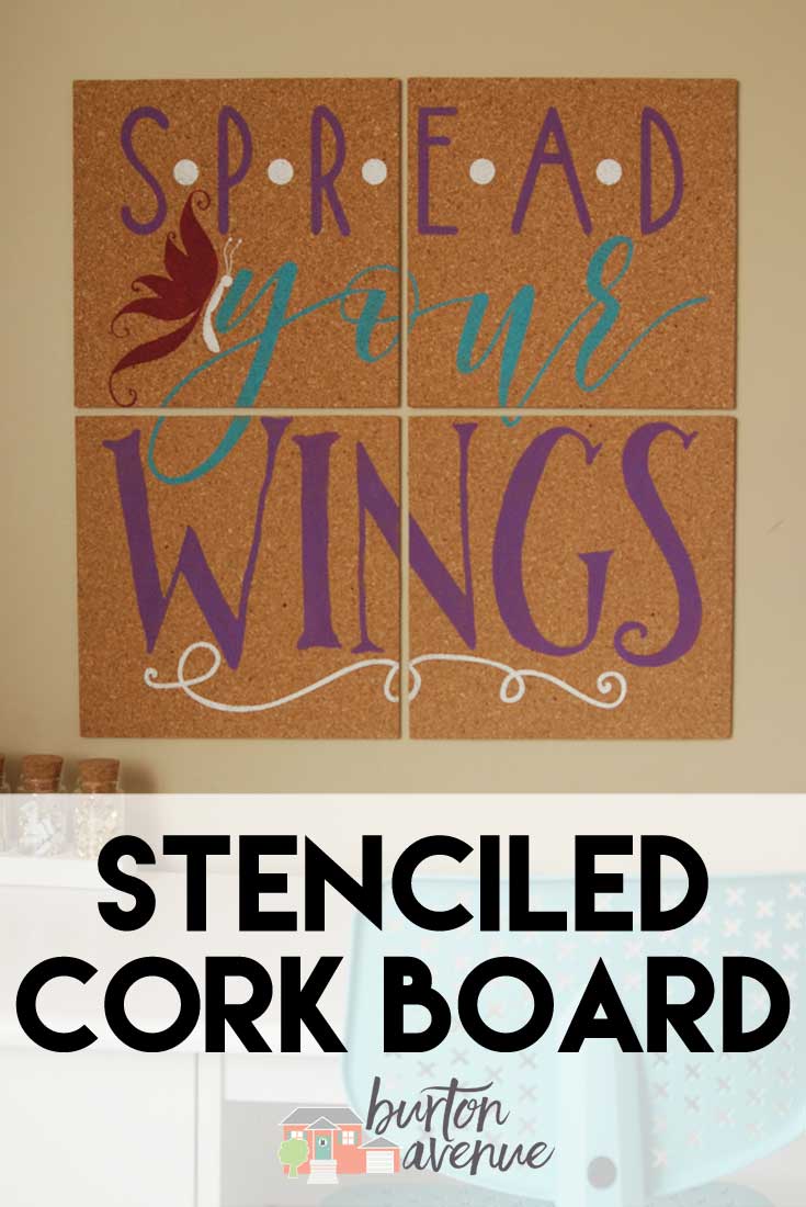 Stenciled Cork Board and free SVG cut file for Silhouette and Cricut