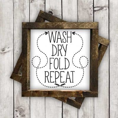 Download this free Wash Dry Fold Repeat SVG file for your DIY Laundry Room projects. This free SVG file will work Cricut and Silhouette cutters.