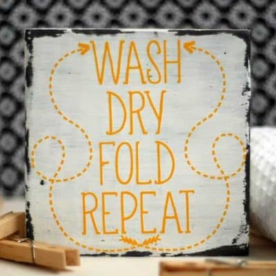 Download this free Wash Dry Fold Repeat SVG file for your DIY Laundry Room projects. This free SVG file will work Cricut and Silhouette cutters.