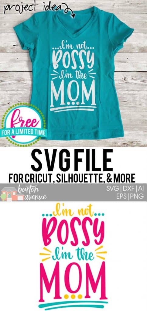 #momsvg #momlife #mommin #silhouettecameo #silhouette #cricutexplore #cricutmaker So many possibilities of DIY projects with this FREE I'm not Bossy, I'm the Mom SVG file download. Make t-shirts, mug, signs, pillows, and more for that special mom in your life with this FREE SVG file. I'm not Bossy, I'm the Mom Ai, SVG, PNG, EPS & DXF download. I'm not Bossy, I'm the Mom SVG file, Free SVG file works with Cricut, Cameo Silhouette and other major cutting machines. Free cut file download.