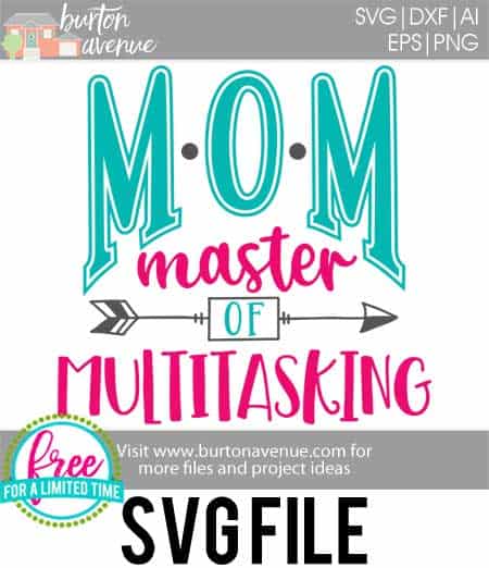 So many possibilities of DIY projects with this FREE Mom - Master of Multitasking SVG file download. Make t-shirts, mug, signs, pillows, and more for that special mom in your life with this FREE SVG file. Mom - Master of Multitasking Ai, SVG, PNG, EPS & DXF download. Mom - Master of Multitasking SVG file, Free SVG file works with Cricut, Cameo Silhouette and other major cutting machines. Free cut file download.
