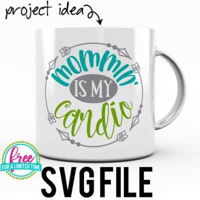 #momsvg #momlife #mommin #silhouettecameo #silhouette #cricutexplore #cricutmaker So many possibilities of DIY projects with this FREE Mommin' is my Cardio SVG file download. Make t-shirts, mug, signs, pillows, and more for that special mom in your life with this FREE SVG file. Mommin' is my Cardio Ai, SVG, PNG, EPS & DXF download. Mommin' is my Cardio SVG file, Free SVG file works with Cricut, Cameo Silhouette and other major cutting machines. Free cut file download.