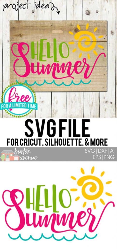 #summersvg #summertimesvg #hellosummersvg #silhouettecameo #silhouette #cricutexplore #cricutmaker So many possibilities of DIY projects with this Free Hello Summer SVG File. Make signs, pillows, t-shirts and more for with this Free Hello Summer SVG file. Free Hello Summer Ai, SVG, PNG, EPS & DXF download. Free Hello Summer SVG files works with Cricut, Cameo Silhouette and other major cutting machines.