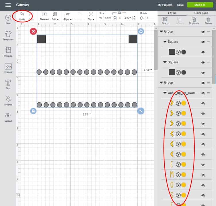Step by step tutorial showing how to add registrations marks to a multi-color design in Cricut Design Space