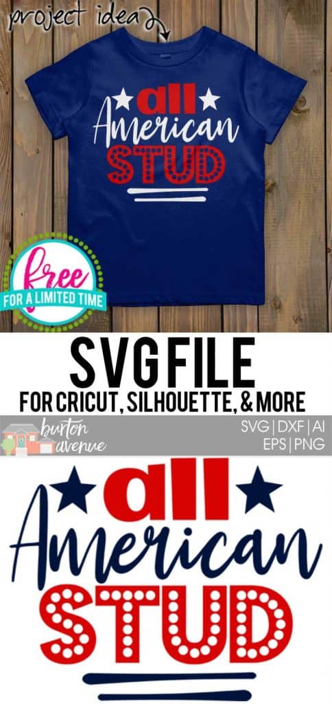#patrtioticsvg #patrioticshirtsvg #allamericanstudsvg #silhouette #cricutexplore. So many possibilities of DIY projects with this Free All American Stud SVG. Make signs, pillows, t-shirts and more for with this All American Stud SVG file. Free Ai, SVG, PNG, EPS & DXF download. All American Stud SVG SVG files works with Cricut, Cameo Silhouette and other major cutting machines.