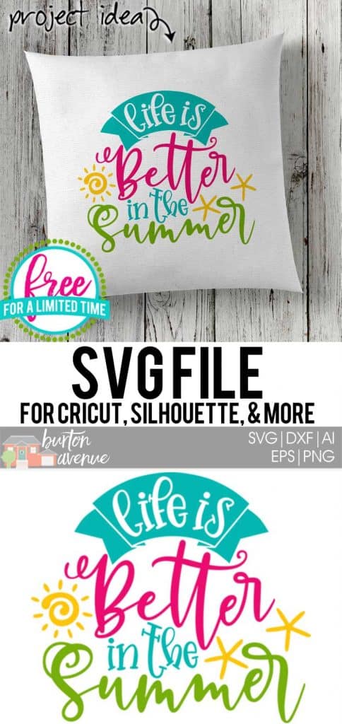 #summersvg #summertimesvg #lifeisbetterinthesummersvg #silhouettecameo #silhouette #cricutexplore #cricutmaker So many possibilities of DIY projects with this Free Life is Better in the Summer SVG File. Make signs, pillows, t-shirts and more for with this Free Life is Better in the Summer SVG file. Free Hello Summer Ai, SVG, PNG, EPS & DXF download. Free Life is Better in the Summer SVG files works with Cricut, Cameo Silhouette and other major cutting machines.