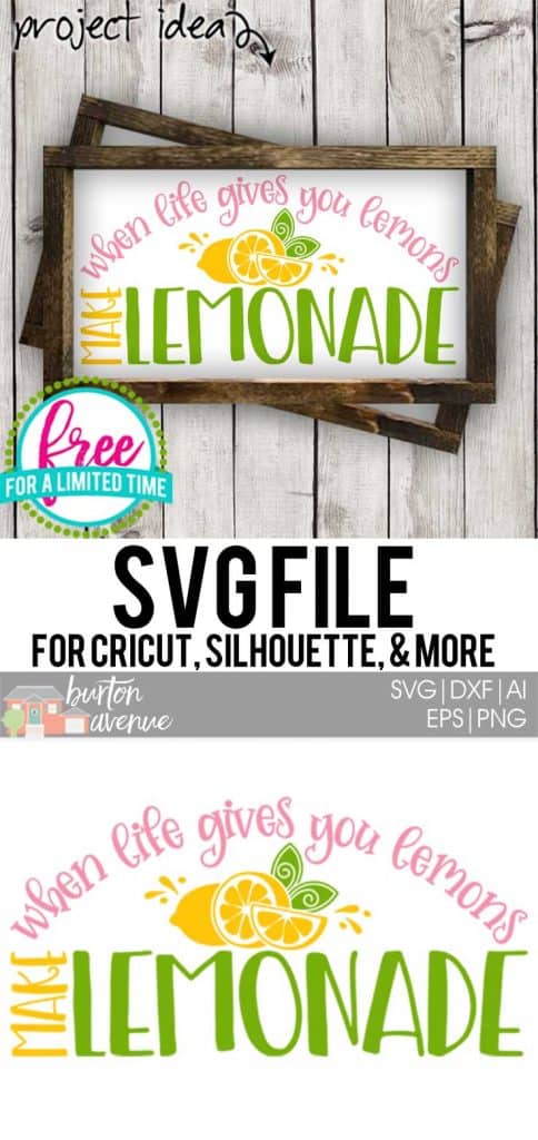 #summersvg #lemonadesvg #makelemonadesvg #iflifegivesyoulemonssvg #silhouette #cricutexplore. So many possibilities of DIY projects with this Free When life gives you lemons, make lemonade. Freemake lemonade SVG File. Make signs, pillows, t-shirts and more for with this Free SVG file. Free Ai, SVG, PNG, EPS &amp; DXF download. Free When life gives you lemons, make lemonade SVG files works with Cricut, Cameo Silhouette and other major cutting machines.