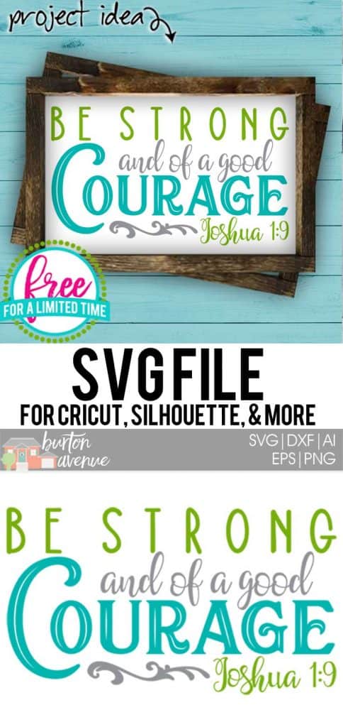 #bestrongsvg #goodcouragesvg #silhouette #cricutexplore. So many possibilities of DIY projects with this Free Be Strong and of a Good Courage SVG File. Make signs, pillows, t-shirts and more for with this Free SVG file. Free Ai, SVG, PNG, EPS & DXF download. Free Be Strong and of a Good Courage SVG files works with Cricut, Cameo Silhouette and other major cutting machines.