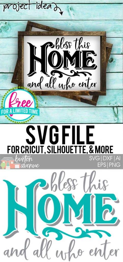 #homesvg #blessthishomesvg #welcomesvg #silhouette #cricutexplore. So many possibilities of DIY projects with this Free Bless this Home and all who Enter SVG File. Make signs, pillows, t-shirts and more for with this Free SVG file. Free Ai, SVG, PNG, EPS & DXF download. Free Bless this Home and all who Enter SVG files works with Cricut, Cameo Silhouette and other major cutting machines.