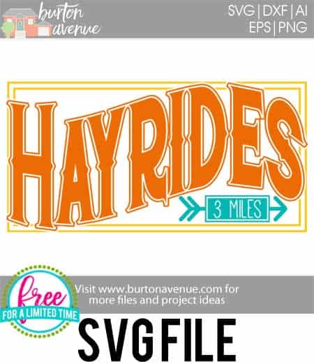 #hayridessvg #fallsvg #silhouette #cricutexplore. So many possibilities of DIY projects with this Free Hayrides SVG File. Make signs, pillows, t-shirts and more for with this Free Hayrides SVG file. Free Ai, SVG, PNG, EPS & DXF download. Free Hayrides SVG files works with Cricut, Cameo Silhouette and other major cutting machines.