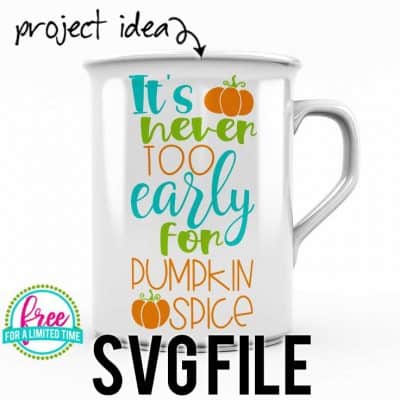 So many possibilities of DIY projects with this Free It's Never too Early for Pumpkin Spice SVG. Make signs, pillows, t-shirts and more for with this Free It's Never too Early for Pumpkin Spice SVG file. Free Ai, SVG, PNG, EPS & DXF download. Free It's Never too Early for Pumpkin Spice SVG files works with Cricut, Cameo Silhouette and other major cutting machines. #pumpkinspicesvg #autumnsvg #fallsvg #silhouette #cricutexplore