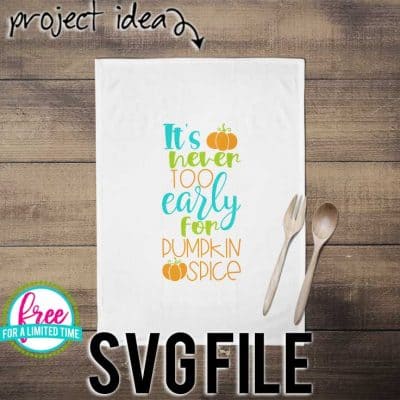 So many possibilities of DIY projects with this Free It's Never too Early for Pumpkin Spice SVG. Make signs, pillows, t-shirts and more for with this Free It's Never too Early for Pumpkin Spice SVG file. Free Ai, SVG, PNG, EPS & DXF download. Free It's Never too Early for Pumpkin Spice SVG files works with Cricut, Cameo Silhouette and other major cutting machines. #pumpkinspicesvg #autumnsvg #fallsvg #silhouette #cricutexplore