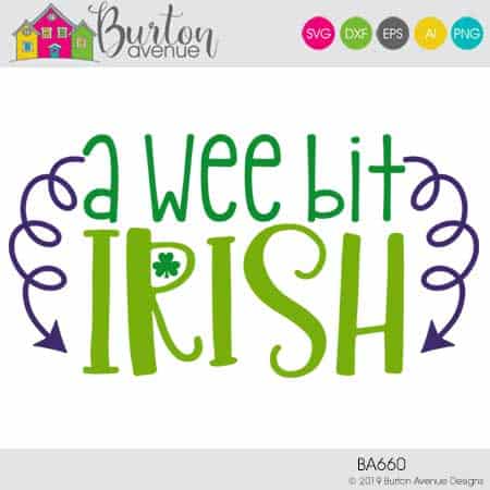 This free SVG file will be available to download for free until 3/3/19. So many possibilities of DIY projects with this A wee bit Irish SVG. Make signs, pillows, t-shirts and more with this A wee bit Irish SVG file. Free Ai, SVG, PNG, EPS & DXF download. A wee bit Irish SVG files works with Cricut, Cameo Silhouette and other major cutting machines. #stpatrickssilhouette #stpatrickscircut #stpatrickssvg #silhouette #cricutexplore