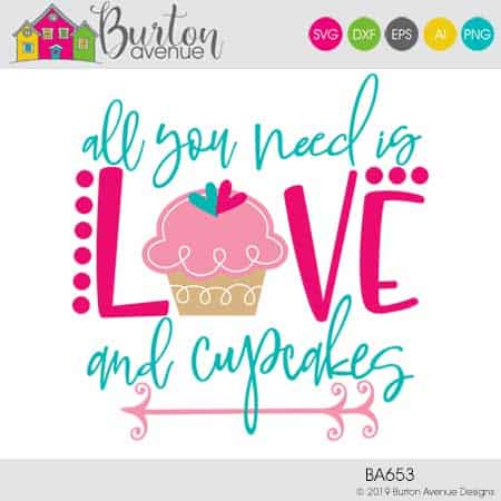 This free SVG file will be available to download for free until 2/19/19. So many possibilities of DIY projects with this Free All you Need is Love and Cupcakes SVG. Make signs, pillows, t-shirts and more with this Free All you Need is Love and Cupcakes SVG file. Free Ai, SVG, PNG, EPS & DXF download. Free All you Need is Love and Cupcakes SVG files works with Cricut, Cameo Silhouette and other major cutting machines. #valentinesilhouette #valentinecircut #valentinesvg #silhouette #cricutexplore