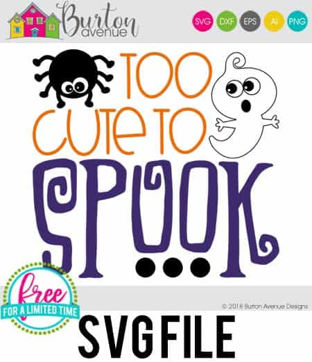 So many possibilities of DIY projects with this Free Too Cute to Spook SVG. Make signs, pillows, t-shirts and more for with this Free Too Cute to Spook SVG file. Free Ai, SVG, PNG, EPS & DXF download. Free Too Cute to Spook SVG files works with Cricut, Cameo Silhouette and other major cutting machines. #halloweensvg #toocutetospooksvg #silhouette #cricutexplore