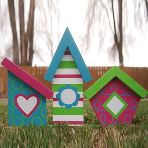 Make your own faux birdhouses with a few simple tools and your Silhouette, Cricut, or Brother Cutting Machine. This spring project is quick and easy and makes a great spring decoration for your home. #springsilhouetteprojects #springcircutprojects #springbrotherprojects