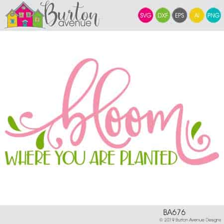 This free SVG file will be available to download for free until 3/24/19. So many possibilities of DIY projects with this Bloom Where you are Planted SVG. Make signs, pillows, t-shirts and more with this Bloom Where you are Planted SVG file. Free Ai, SVG, PNG, EPS & DXF download. Bloom Where you are Planted SVG files works with Cricut, Cameo Silhouette and other major cutting machines. #springsilhouette #springcircut #springsvg #silhouette #cricutexplore