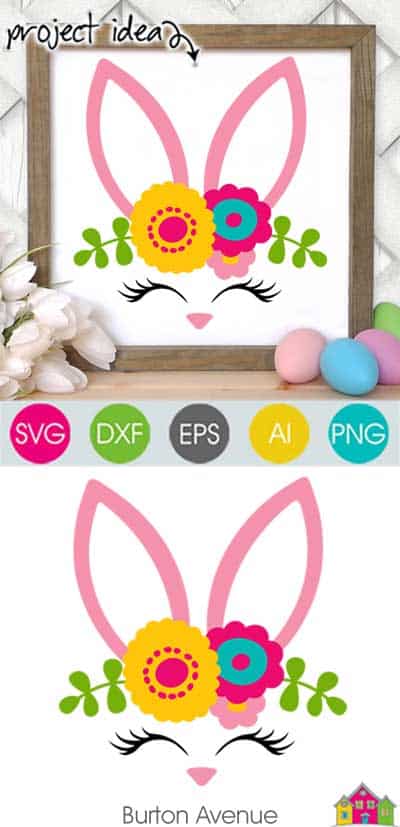 Bunny Face with Flowers SVG File