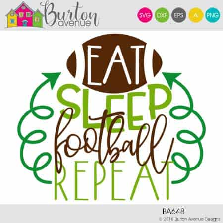 This free SVG file will be available to download for free until 2/10/19. So many possibilities of DIY projects with this Free Eat Sleep Football Repeat SVG. Make signs, pillows, t-shirts and more with this Free Eat Sleep Football Repeat SVG file. Free Ai, SVG, PNG, EPS & DXF download. Free Eat Sleep Football Repeat SVG files works with Cricut, Cameo Silhouette and other major cutting machines. #footballsvg #footballsilhouette #foorballcircut #silhouette #cricutexplore
