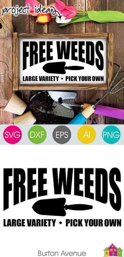 This free SVG file will be available to download for free until 4/9/19 and works with Cricut, Silhouette, Brother and other electronic cutting machines. So many possibilities of spring projects with this Free Weeds SVG File. Make signs, and more with this Free Weeds SVG file. Free Ai, SVG, PNG, EPS & DXF download. #springsilhouette #springcircut #springbrother #springsvg