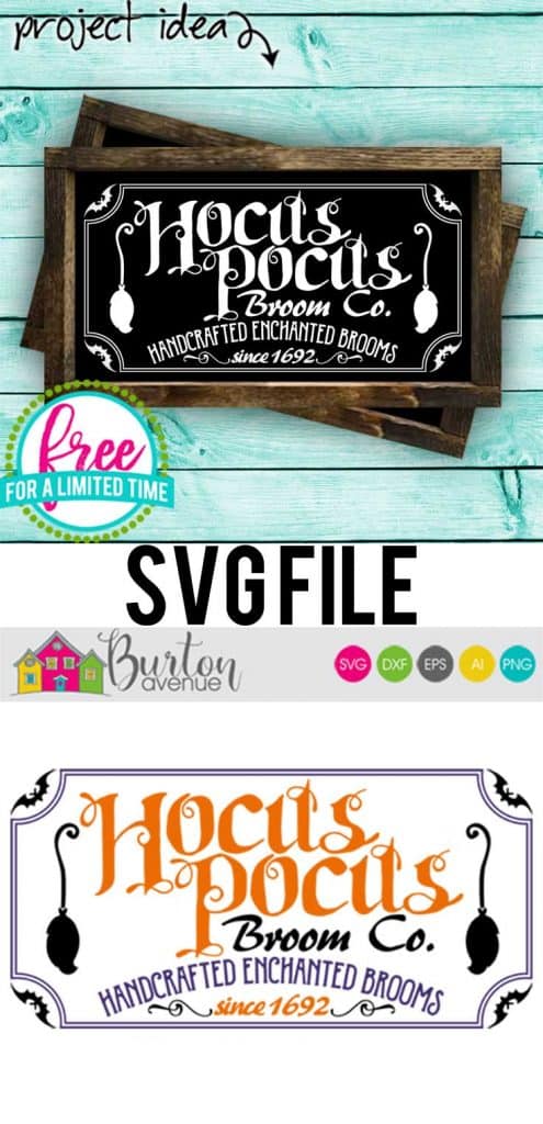 So many possibilities of DIY projects with this Free Hocus Pocus Broom Co SVG. Make signs, pillows, t-shirts and more for with this Free Hocus Pocus Broom Co SVG file. Free Ai, SVG, PNG, EPS & DXF download. Free Hocus Pocus Broom Co SVG files works with Cricut, Cameo Silhouette and other major cutting machines. #witchsvg #halloweensvg #halloweencricut #halloweensilhouette #witchsvg #silhouette #cricutexplore