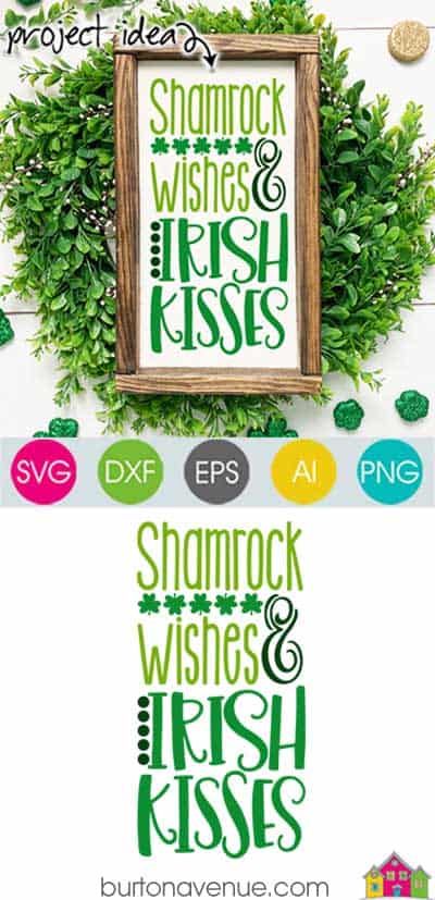 This free SVG file will be available to download for free until 2/28/19. So many possibilities of DIY projects with this Free Shamrock Wishes & Irish Kisses SVG. Make signs, pillows, t-shirts and more with this Free Shamrock Wishes & Irish Kisses SVG file. Free Ai, SVG, PNG, EPS & DXF download. Free Shamrock Wishes & Irish Kisses SVG files works with Cricut, Cameo Silhouette and other major cutting machines. #stpatrickssilhouette #stpatrickscircut #stpatrickssvg #silhouette #cricutexplore