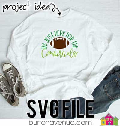 This free SVG file will be available to download for free until 2/12/19. So many possibilities of DIY projects with this Free I'm Just Here for the Food-Commercials SVG. Works with Cricut, Cameo Silhouette and other major cutting machines. #footballsvg #footballsilhouette #foorballcircut #silhouette #cricutexplore