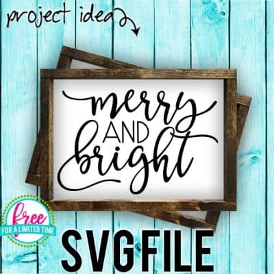 So many possibilities of DIY projects with this Free Merry and Bright SVG. Make signs, pillows, t-shirts and more for with this Free Merry and Bright SVG file . Free Ai, SVG, PNG, EPS & DXF download. Free Merry and Bright SVG files works with Cricut, Cameo Silhouette and other major cutting machines. #christmassvg #christmascricut #christmassilhouette #merrychristmassvg #silhouette #cricutexplore